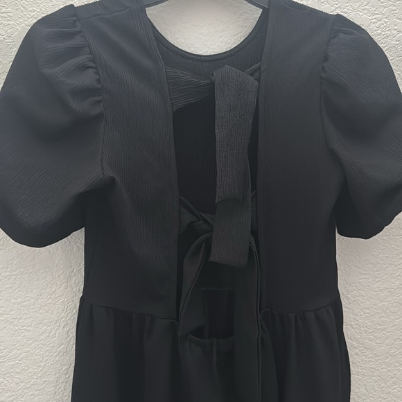 Lefties Black Midi Dress with Open Back & Bow – Size S - Picture 6 of 9